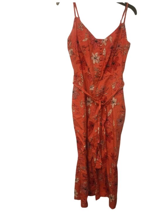 Banana Republic Pants - Banana Republic orange floral linen blend jumpsuit Size 12P